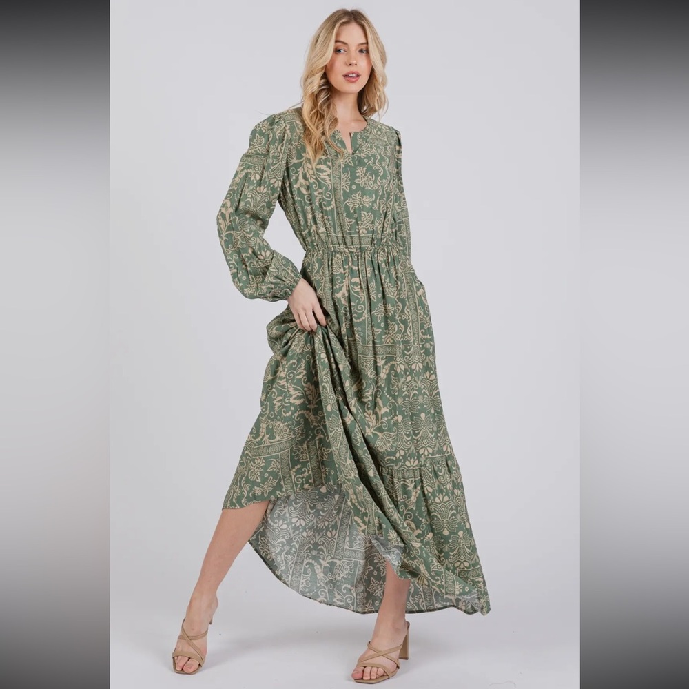 ShopEvelynne Green Paisley Maxi Dress, NWOT